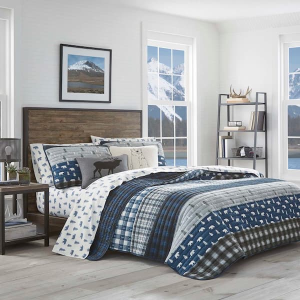 Blue Creek Navy Plaid Cotton Quilt Set