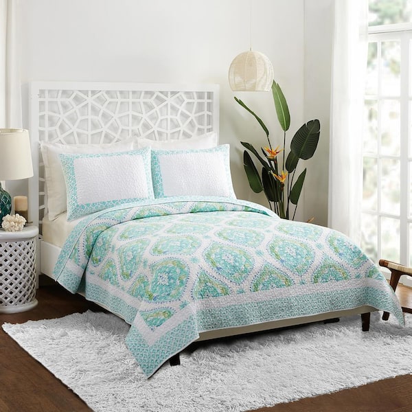 Bohemian Breeze Aqua Cotton Quilt (Set of 3)
