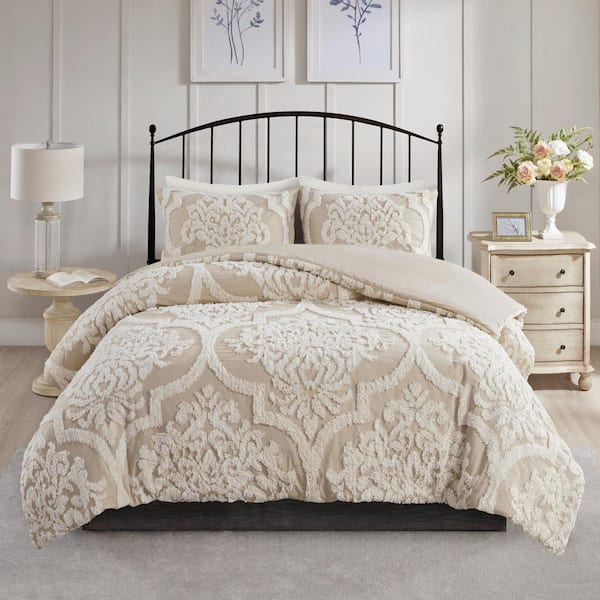 Aeriela 3-Piece Tufted Cotton Chenille Damask Duvet Cover Set