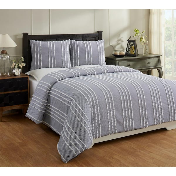Winston Collection in Stripes Design 100% Cotton Tufted Chenille Comforter