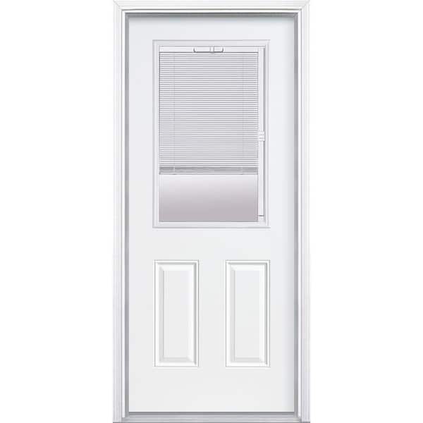 Premium 1/2 Lite Mini Blind Primed Steel Prehung Front Door with No Brickmold