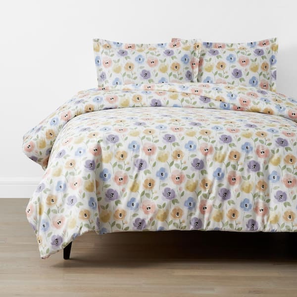Company Kids Pastel Poppies Organic Cotton Percale Duvet Cover Set
