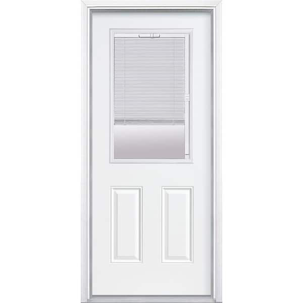 Premium Half Lite Mini Blind Primed Steel Prehung Front Door with Brickmold