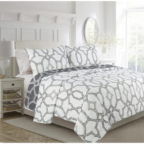 Trellis 3-Piece Grey Microfiber Quilt Set