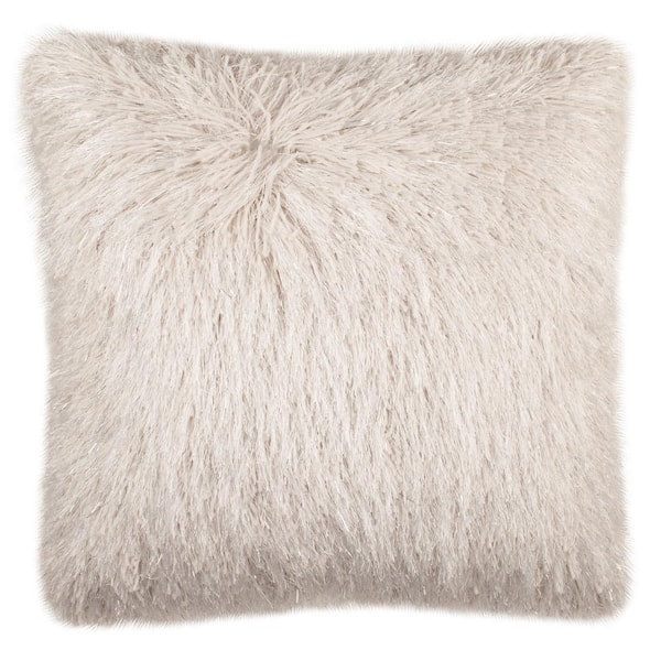 Shag Modish Metallic Solid Faux Fur Down Alternative Throw Pillow