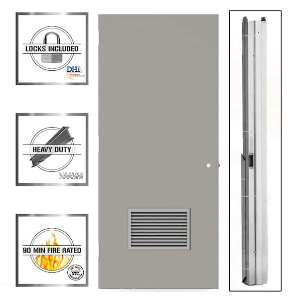 Flush Gray Steel Commercial Louvered Unit with Hardware