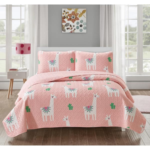 Cool Llama Pink Microfiber Quilt Set