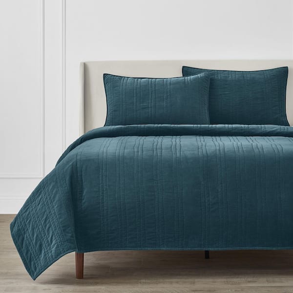 Charleston Teal Lush Velvet Cotton Quilt Set