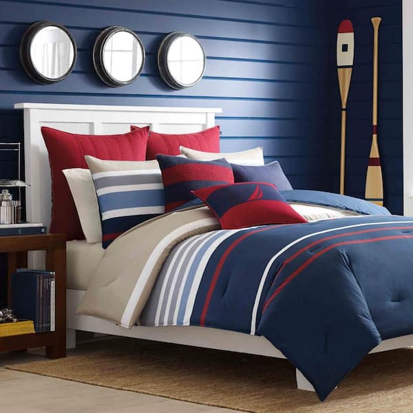 Bradford Navy Striped Cotton Comforter Set