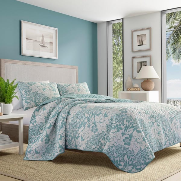 Laguna Beach Green Floral Cotton Quilt Set