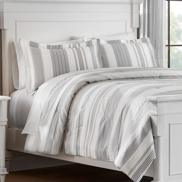 Arden 3-Piece White and Gray Textured Stripe Comforter Set