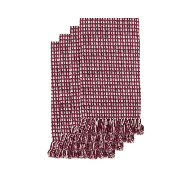 Homespun Fringed 18 in. x 18 in. 100% Cotton Napkins (4-Pack)