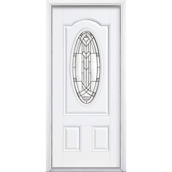 Chatham 3/4 Oval Lite Primed Steel Prehung Front Door with Brickmold