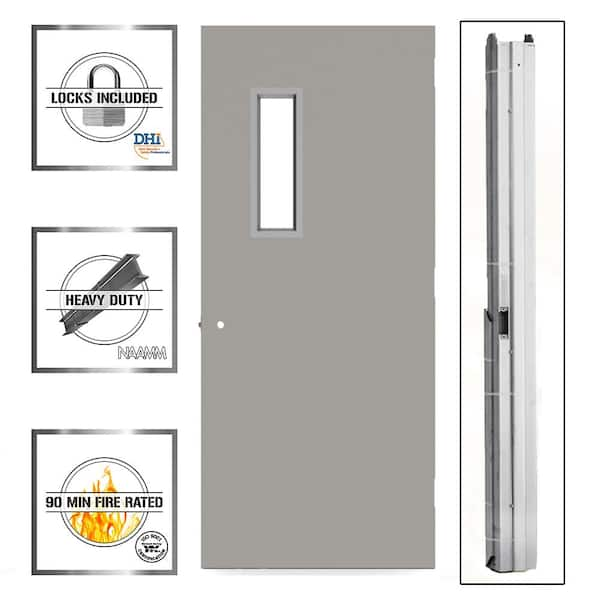 Gray Flush Steel Prehung Commercial Vision Light Unit with Hardware