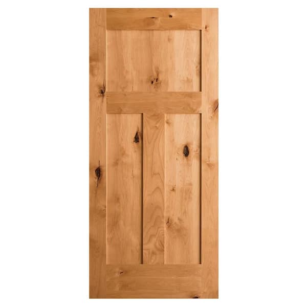 Krosswood Craftsman Rustic Knotty Alder 3-Panel Shaker Solid Core Interior Door Slab