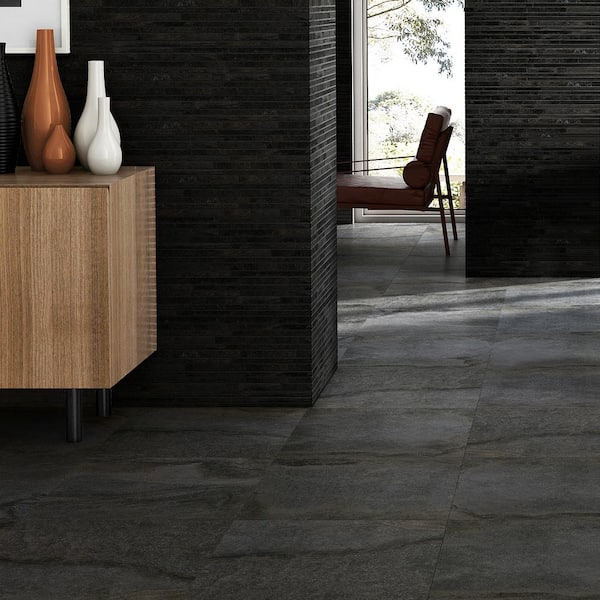 Ivy Hill Tile Dominion Charcoal Black 23.62 in. x 47.24 in. Matte Limestone Look Porcelain Floor and Wall Tile (15.49 Sq. ft./Case)