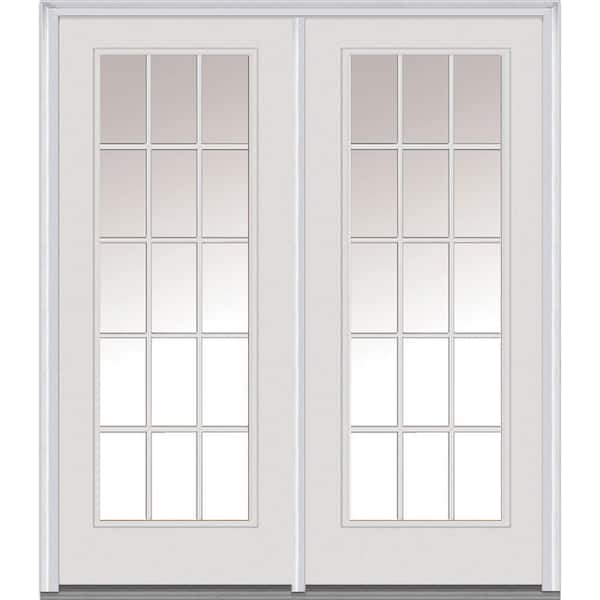 Classic Clear Glass Fiberglass Smooth Prehung Right-Hand Inswing 15 Lite GBG Patio Door