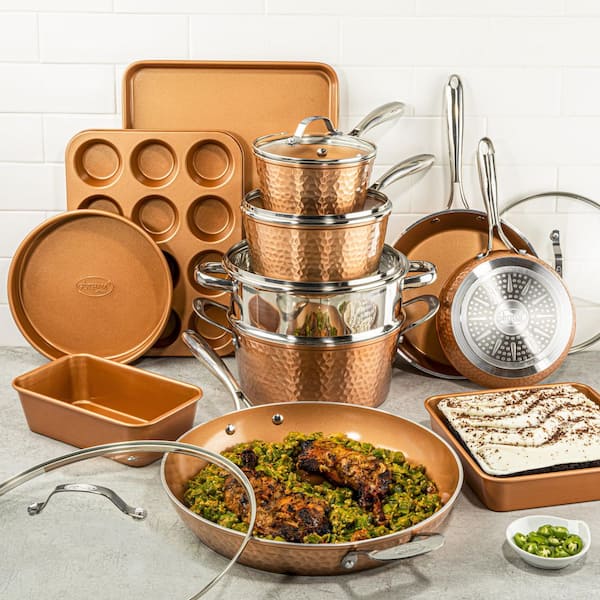 Gotham Steel Hammered Copper Non Stick Scratch Free 5pc Cookware Set (As Is  Item) - Bed Bath & Beyond - 31632221