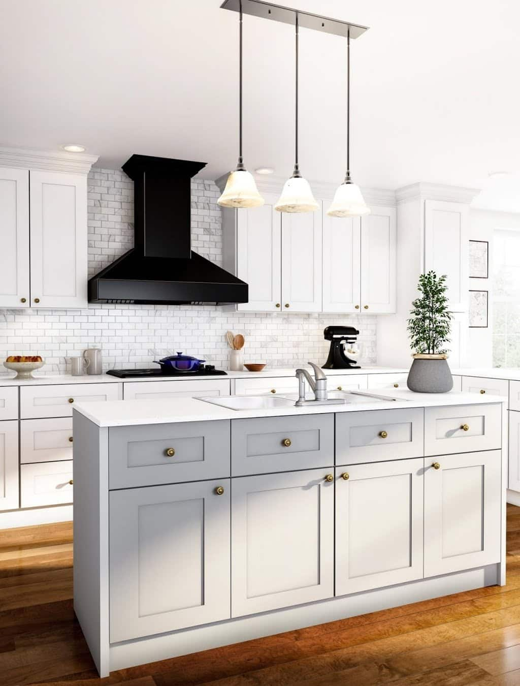 Open White Kitchen with Contrasts