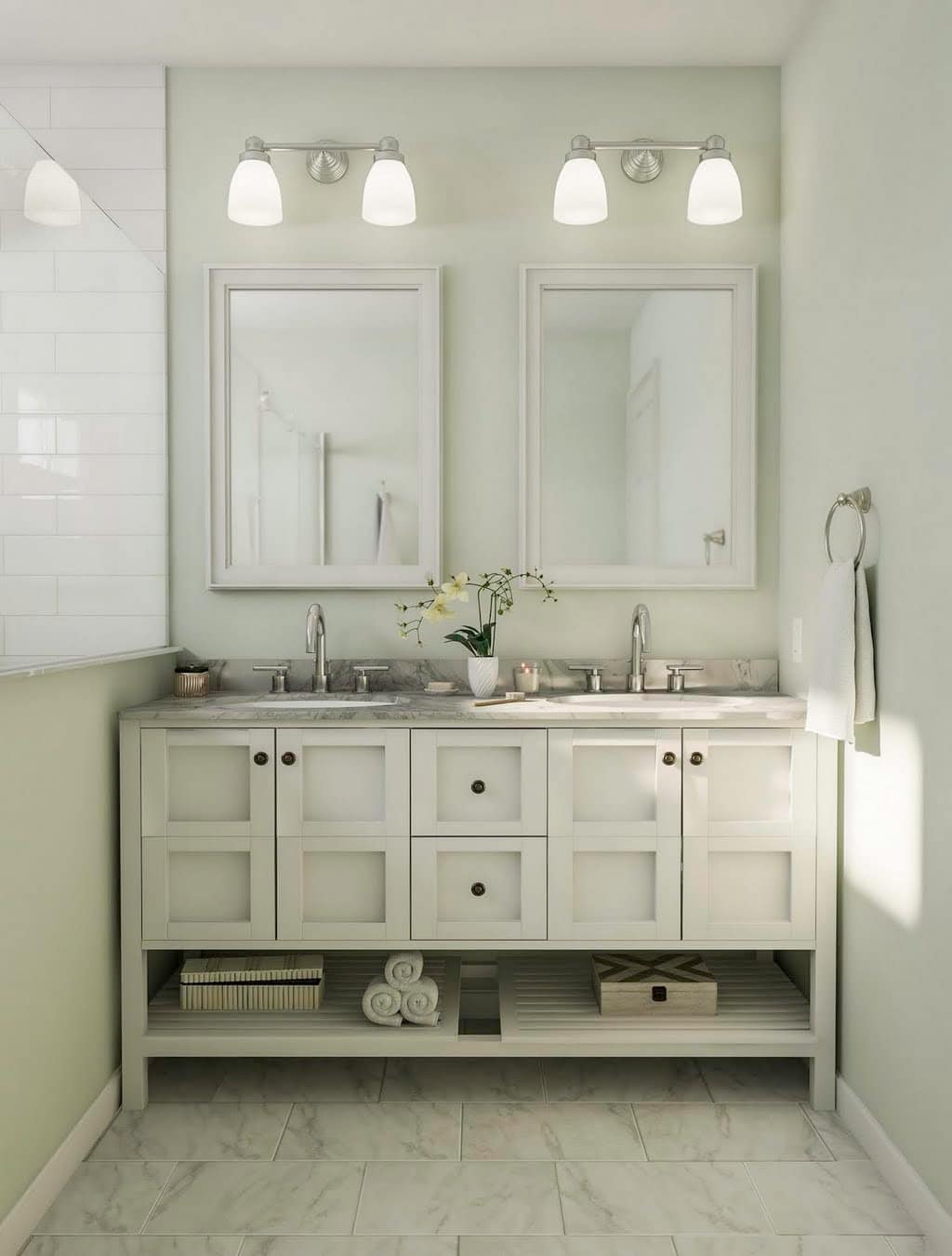 Modern White and Gray Farmhouse Bathroom