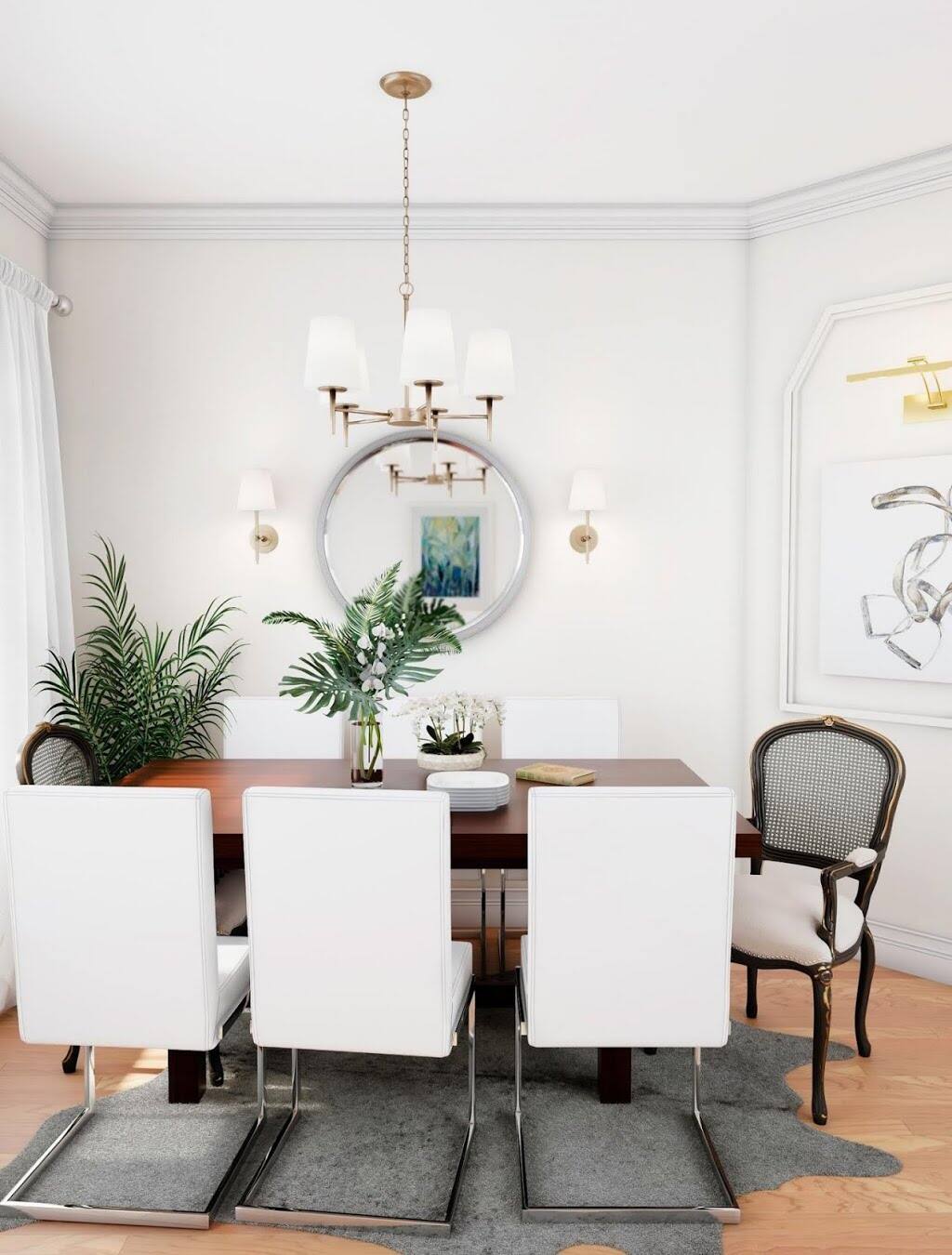 White Dining Room with Modern and Classic Details