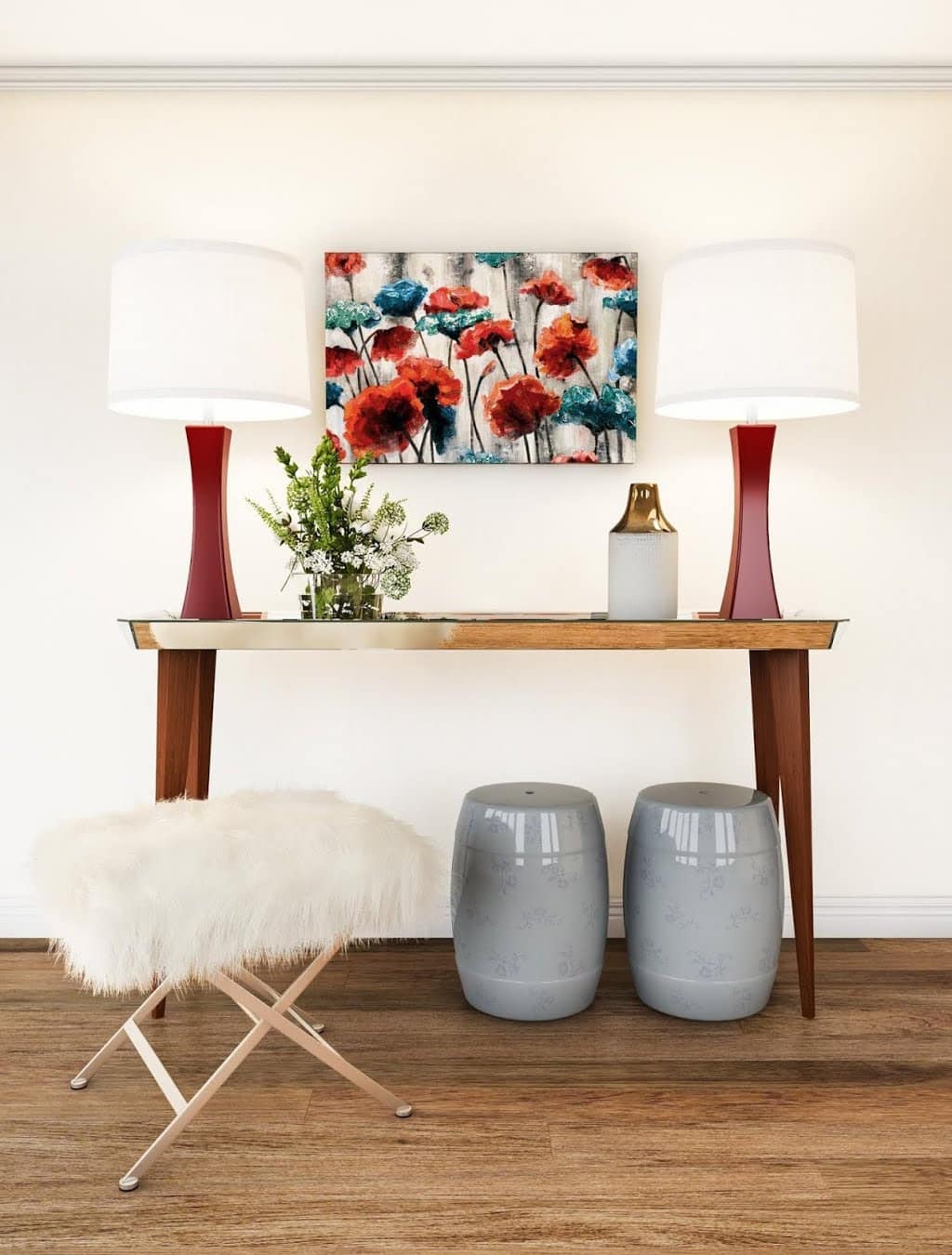 Modern Red Floral Entryway