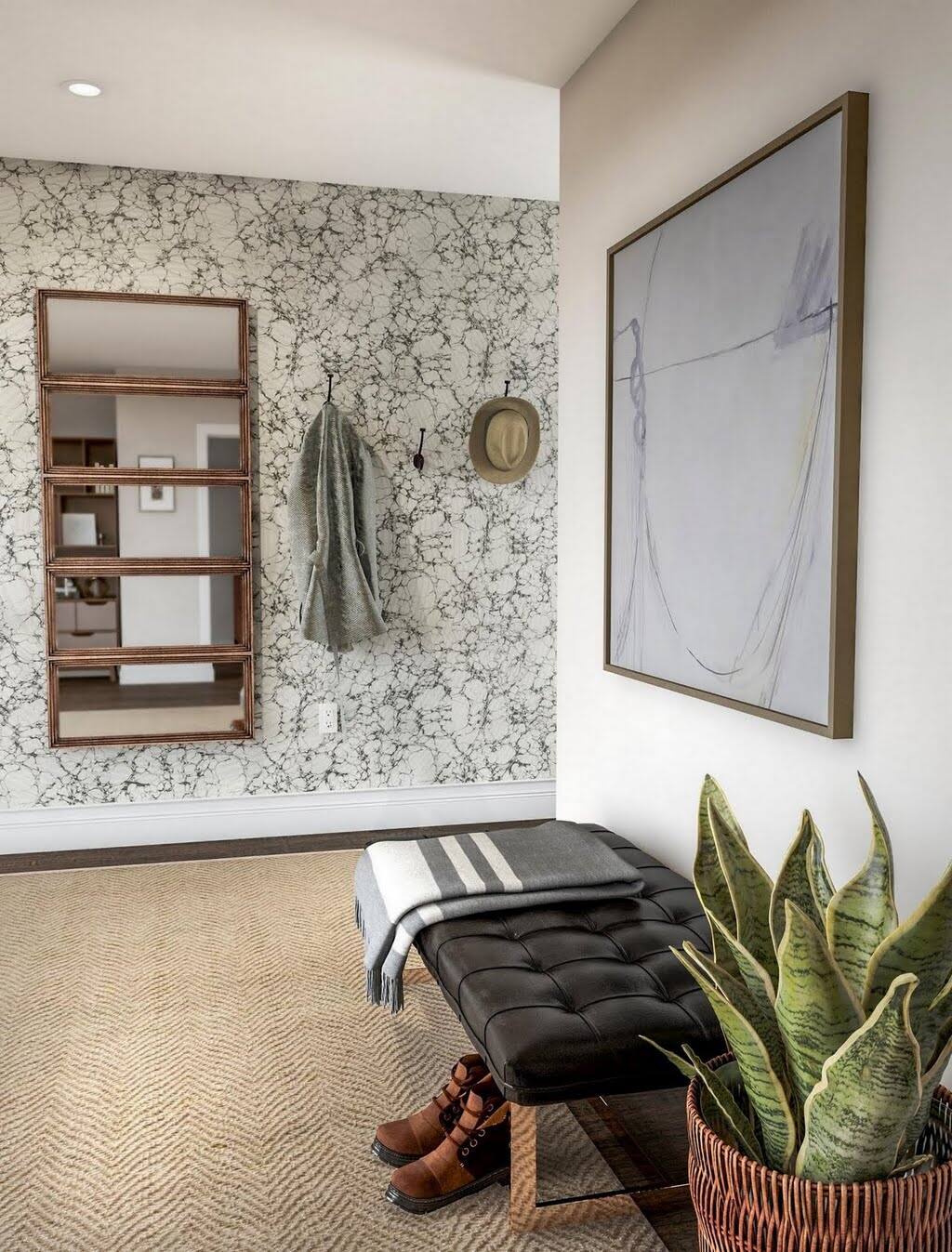 Modern Wallpapered Entryway