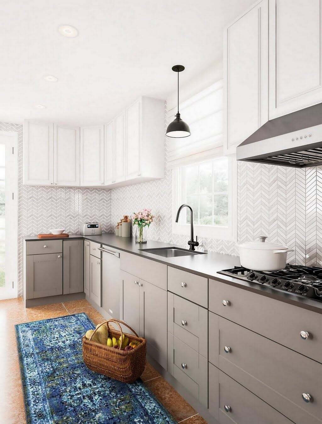 Classic White and Herringbone Kitchen