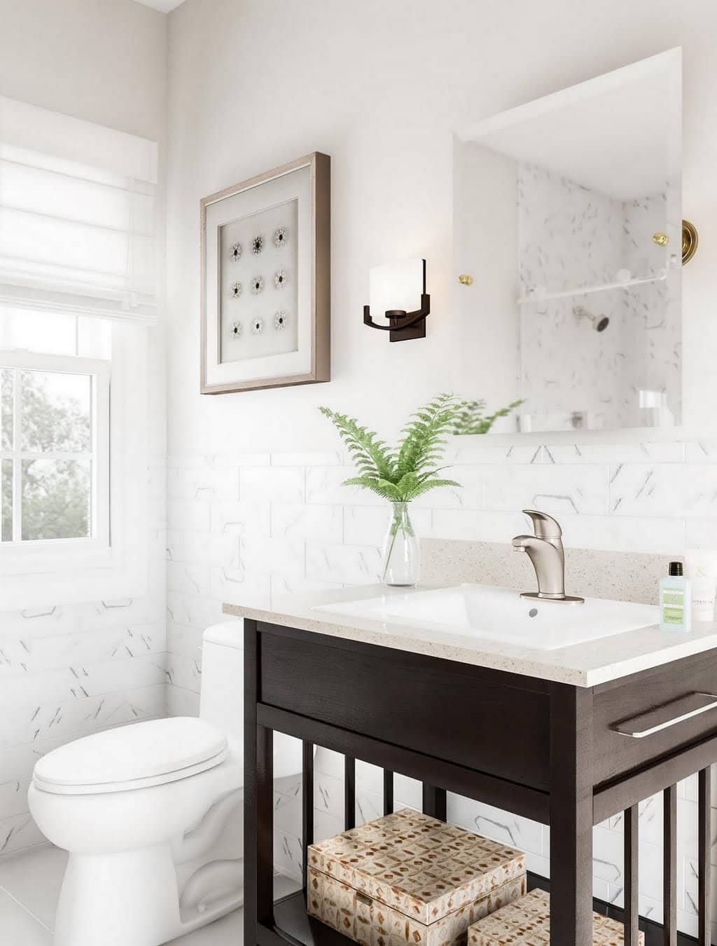 White & Espresso Modern Bathroom