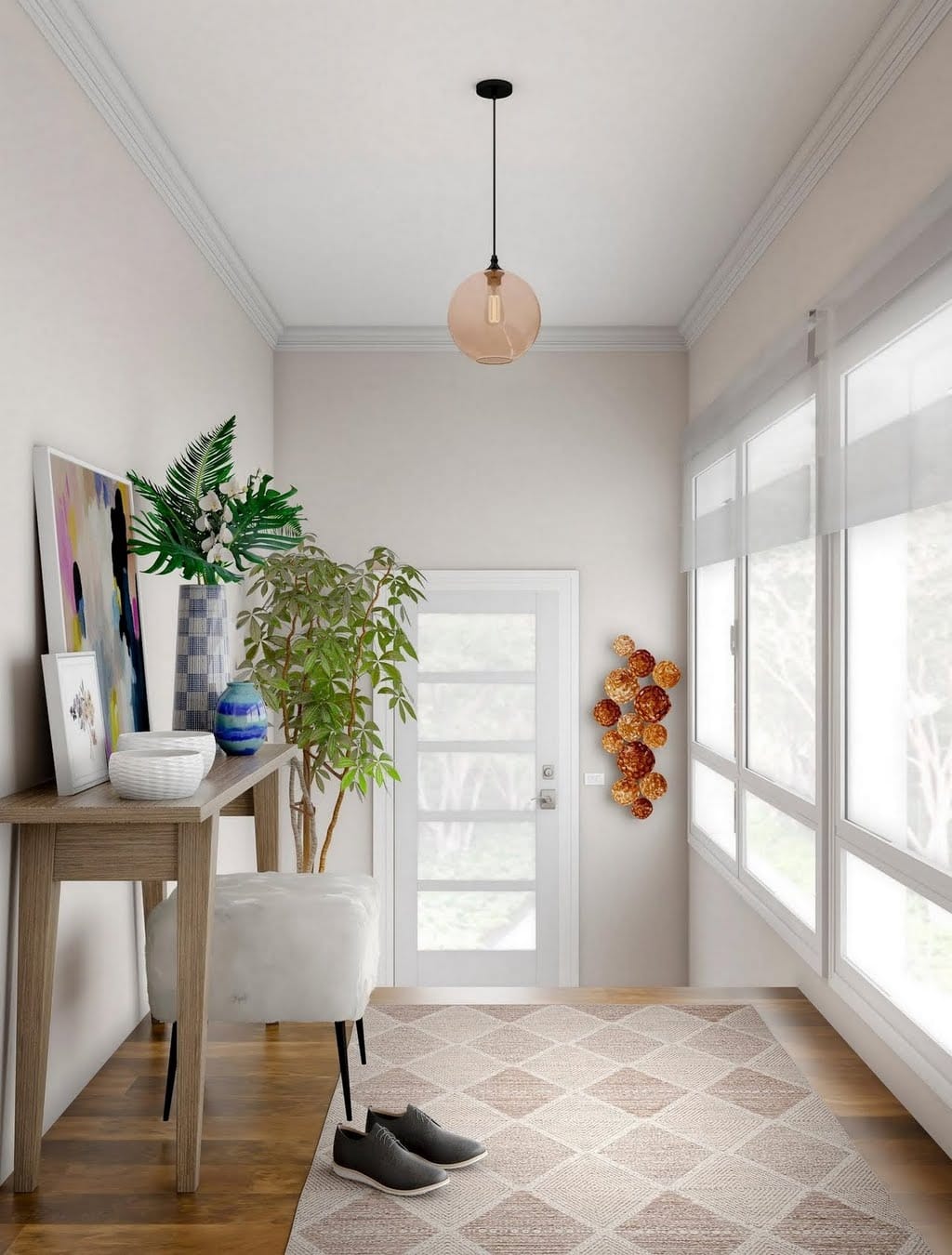 Soft Beige Entryway with Greenery