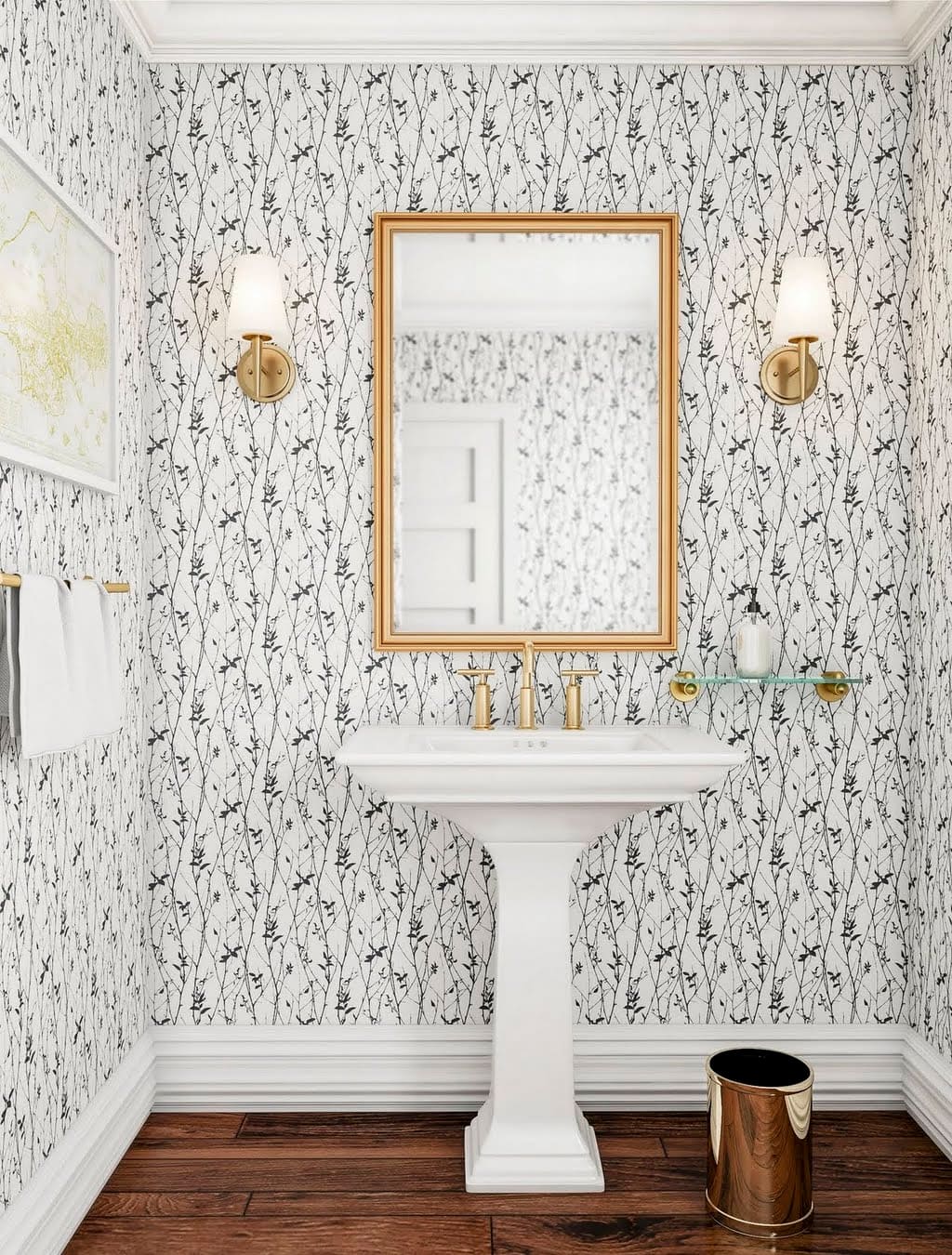 Powder Room Bathroom with Gold Accents