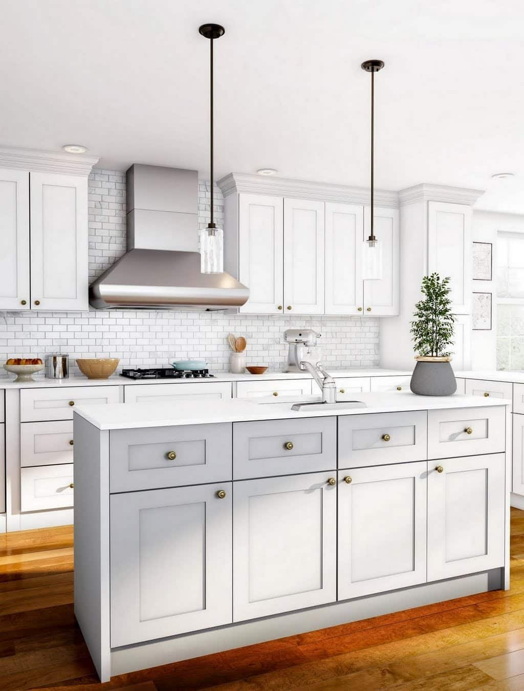 White and Pale Gray Classic Kitchen