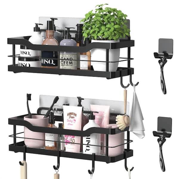 Shower Caddy, Corner Bathroom Organizer Basket Shelf with 8 Traceless  Adhesive Hooks, 2 Pack No Drilling Shower Rack Wall Mounted Storage  Organizer
