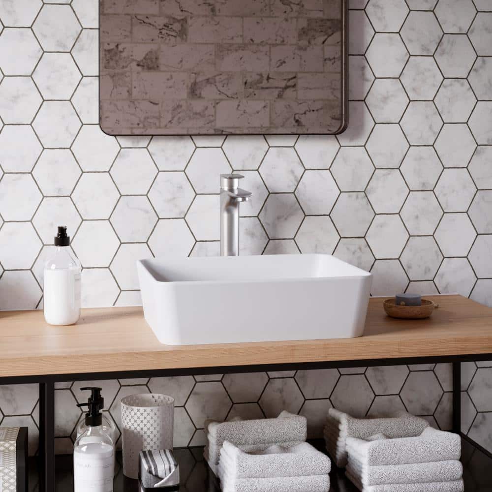 Matte White Acrylic Rectangular Above-Counter Vessel Sink