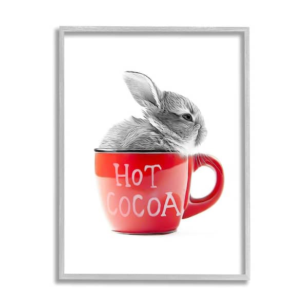 Stupell Industries Bunny in Red Mug by Annalisa Latella 1-Piece Framed Graphic Print Animal Poster Art Print 20 in. x 16 in.