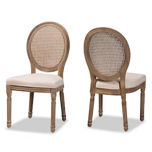 Louis Beige and Natural Brown Dining Chair (Set of 2)