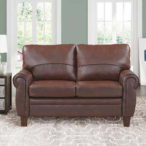 58 in. Classic Dark Brown Upholstered PU Faux Leather 2-Seat Loveseat with Rolled Arms