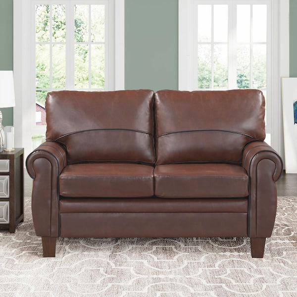 GODEER 58 in. Classic Dark Brown Upholstered PU Faux Leather 2-Seat Loveseat with Rolled Arms