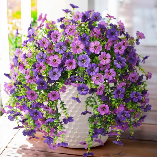 Fake Silk Daisy Flowers 15 in. Purple Artificial Outdoor Plants No