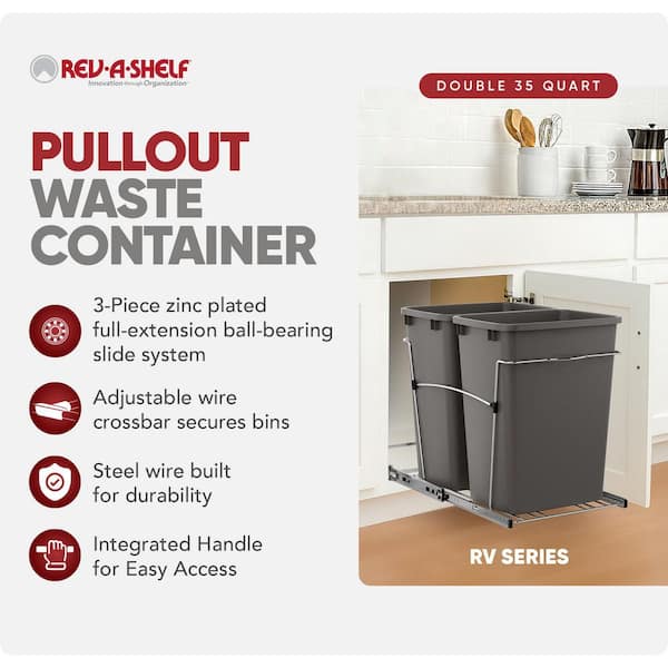 Gray Double Pull Out Trash Can 35 qt. for Kitchen