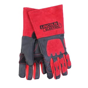 One Size Fits All Red and Black Premium Leather Welding Gloves