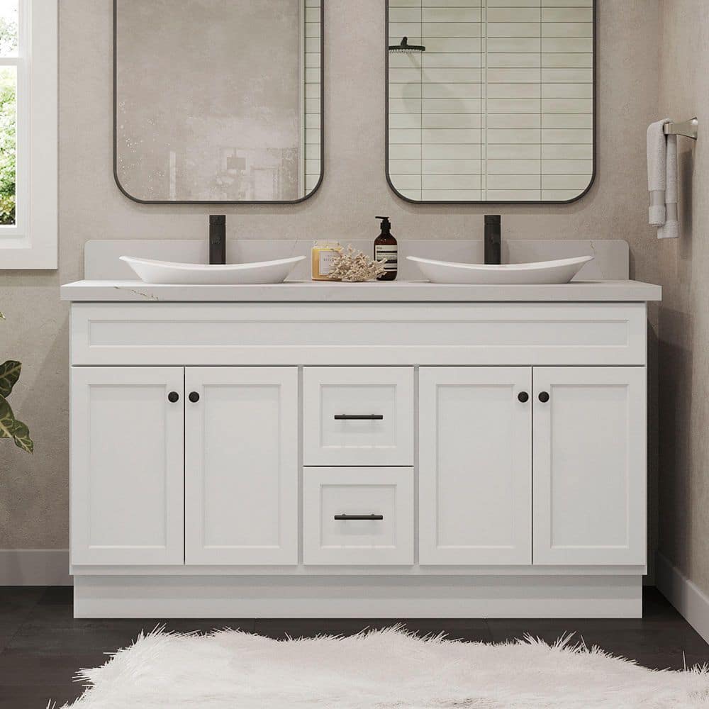 Glacier Bay - Canfield 60 in. Bathroom Vanity Cabinet without Top in White (Assembled)