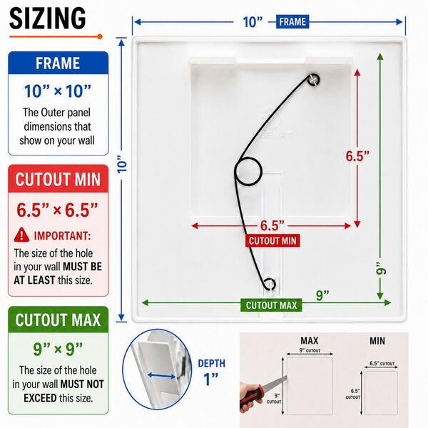 Morvat 8 in. x 8 in. White Plastic Adjustable Drywall Access Panel