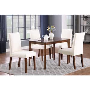 Ashland 5-Piece Rectangle Walnut Solid Wood Top Dining Set with 4 Faux Leather Dining Chairs in Glacier White Seats 4