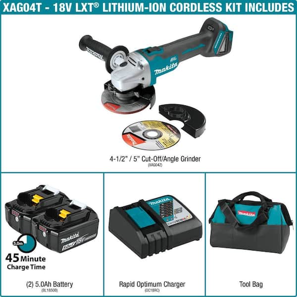 Cordless Angle Grinder Set, 18V Electric Cut-off Tool/Grinder with 2 Pack  5.0Ah Lithium-ion Battery and Charger & Carrying Case Kit, for Cutting and