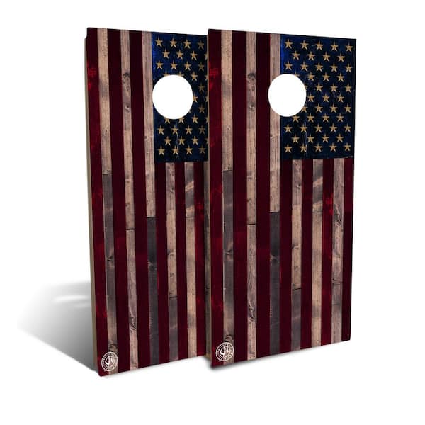 IPG Global Marketing Full Color Rustic Wood American Flag Backyard Cornhole Board Set (Includes 8-Bags)