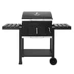 Charcoal Grill in Black with 2 Folding Side Shelves