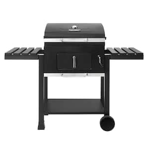Charcoal Grill in Black with 2 Folding Side Shelves