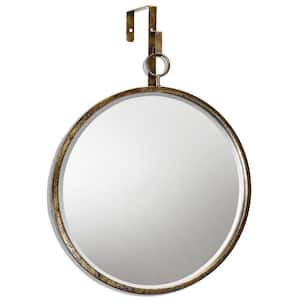 Haile 20 in. x 17.25 in. Rustic Round Framed Gold Decorative Mirror