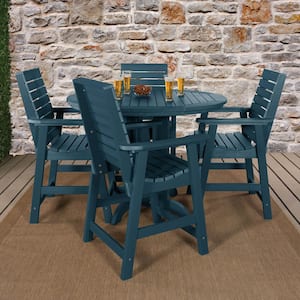 Weatherly Nantucket Blue 5-Piece Recycled Plastic Round Outdoor Balcony Height Dining Set